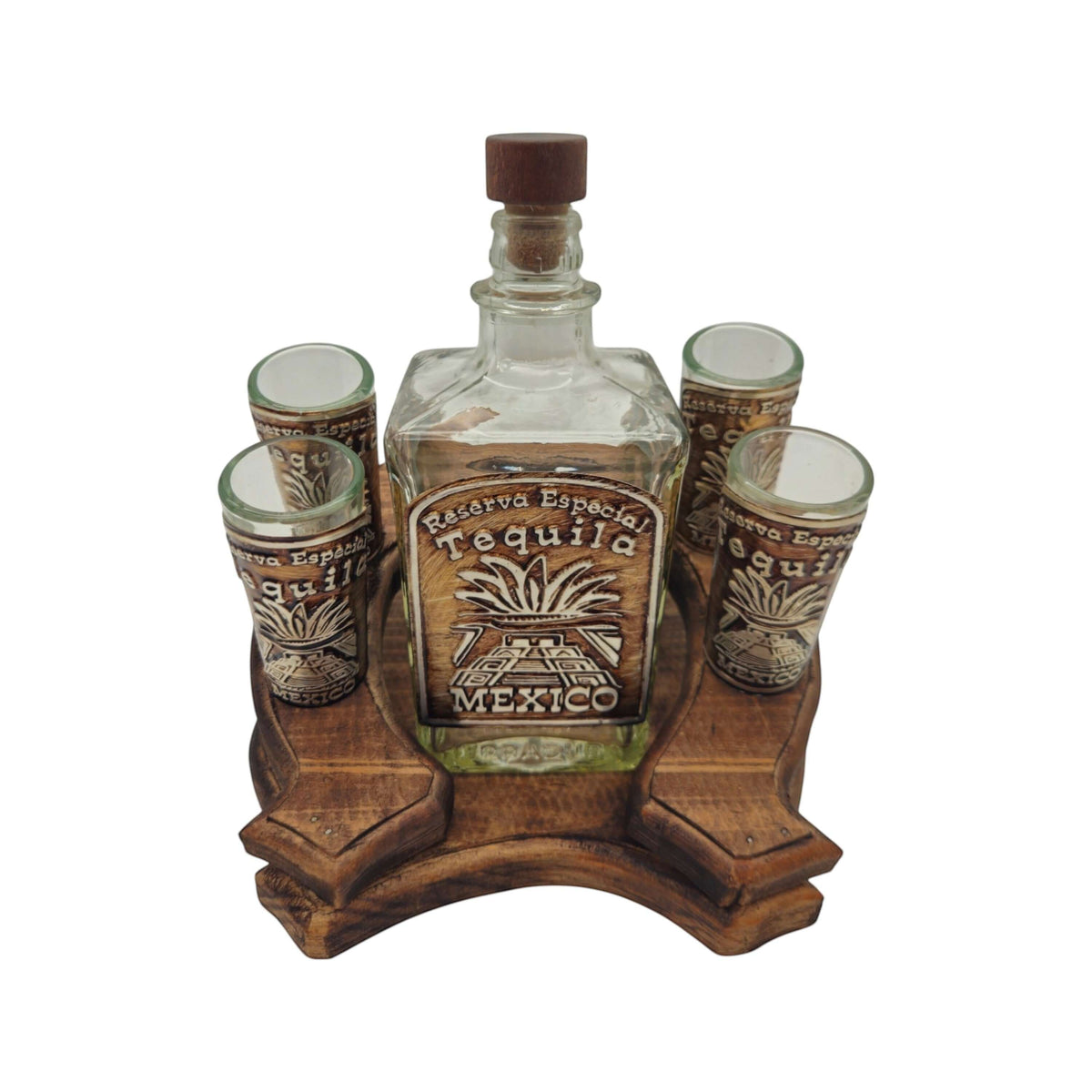 Mexican Hand-Blown Glass Decanter & 4 Shot Glasses – Horseshoe Stand