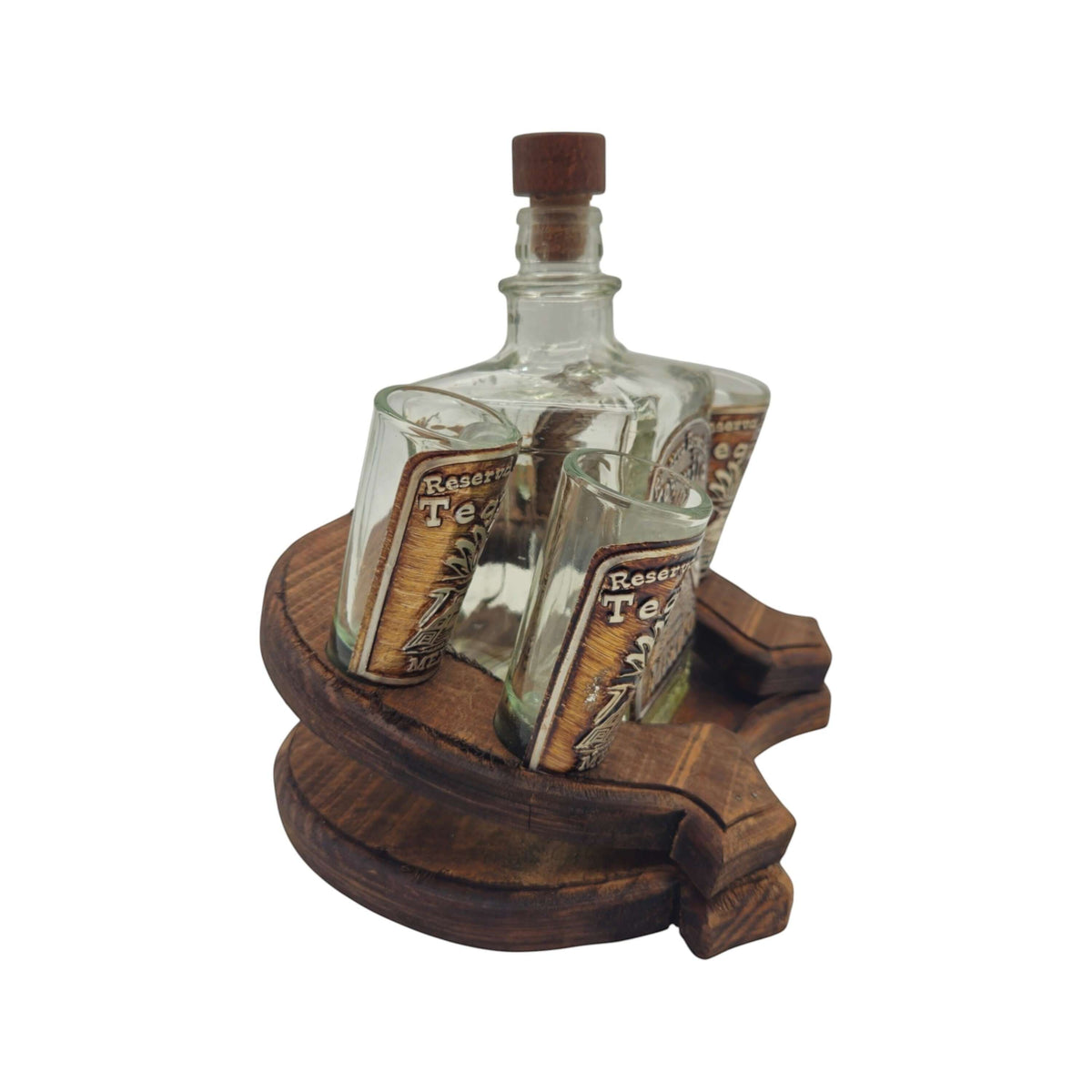 Mexican Hand-Blown Glass Decanter & 4 Shot Glasses – Horseshoe Stand