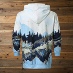 Mountain Forest Hoodie Back on Wood Backdrop
