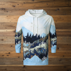 Mountain Forest Hoodie on Wood Backdrop