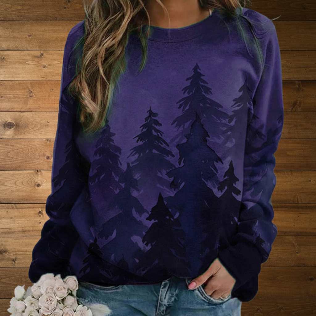 Navy Pine Tree Sweatshirt – Rustic Wood Background