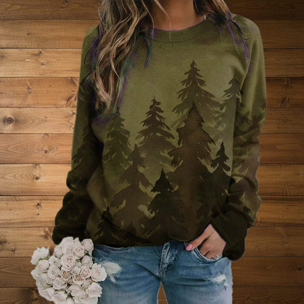 Olive Pine Tree Sweatshirt – Rustic Wood Background