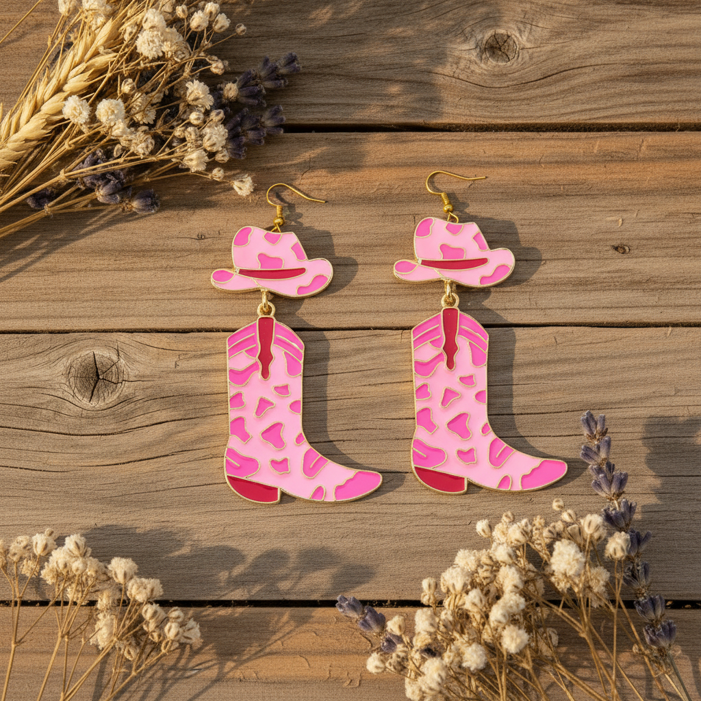 Pink Cowgirl Boot Earrings