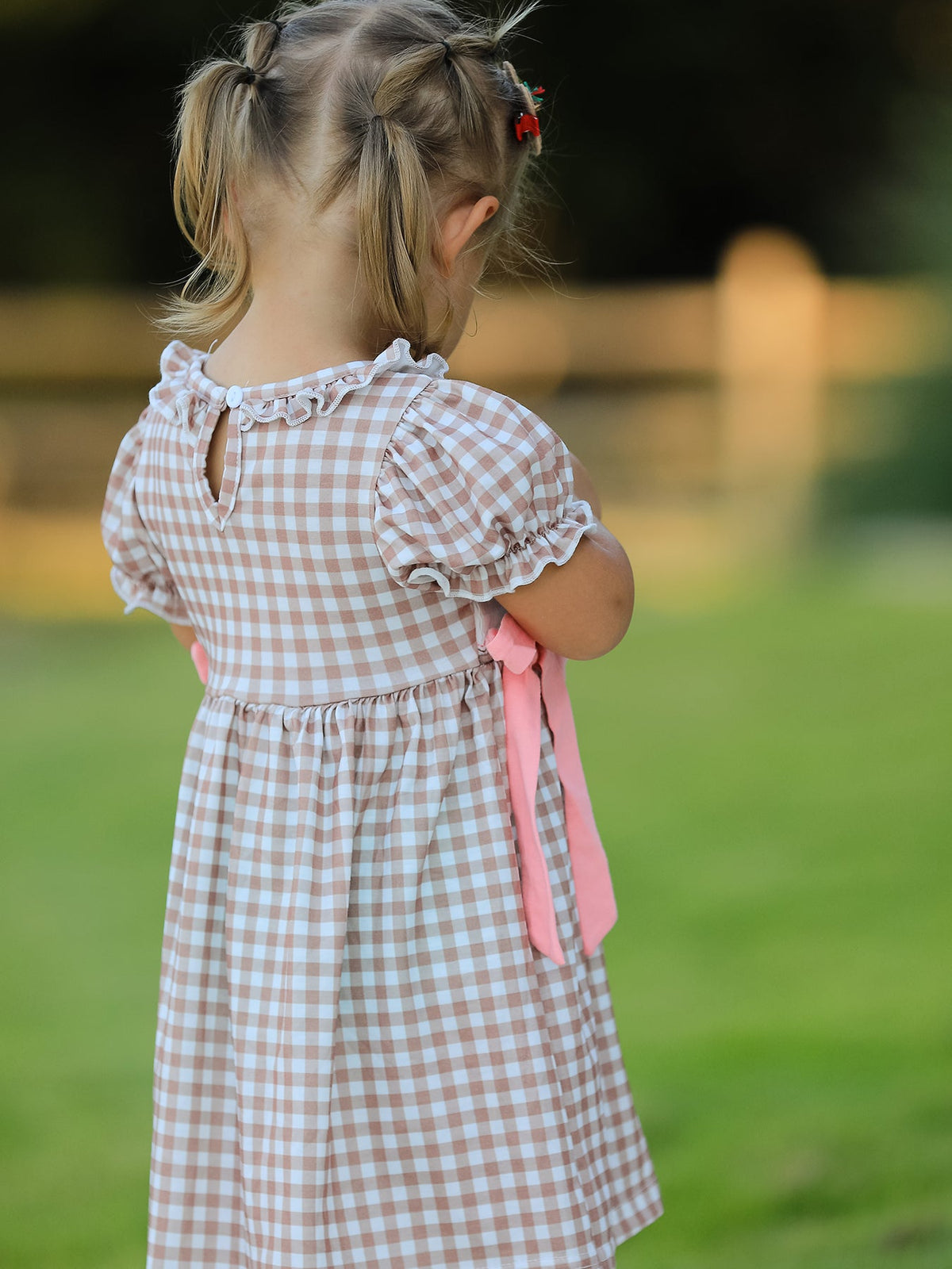 Girls' Christmas Plaid Dress | Gingerbread & Bow Embroidery