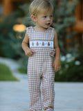 Baby Boys' Christmas Plaid Gingerbread Embroidered Romper