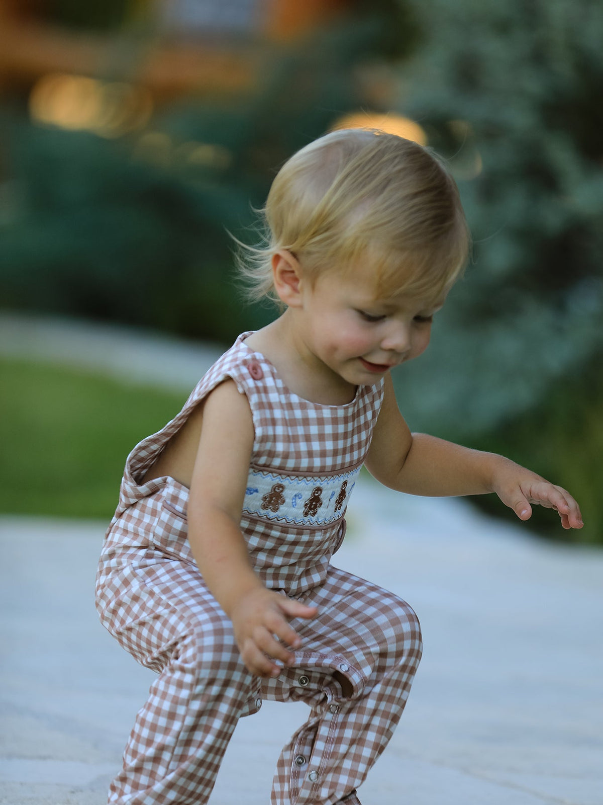 Baby Boys' Christmas Plaid Gingerbread Embroidered Romper