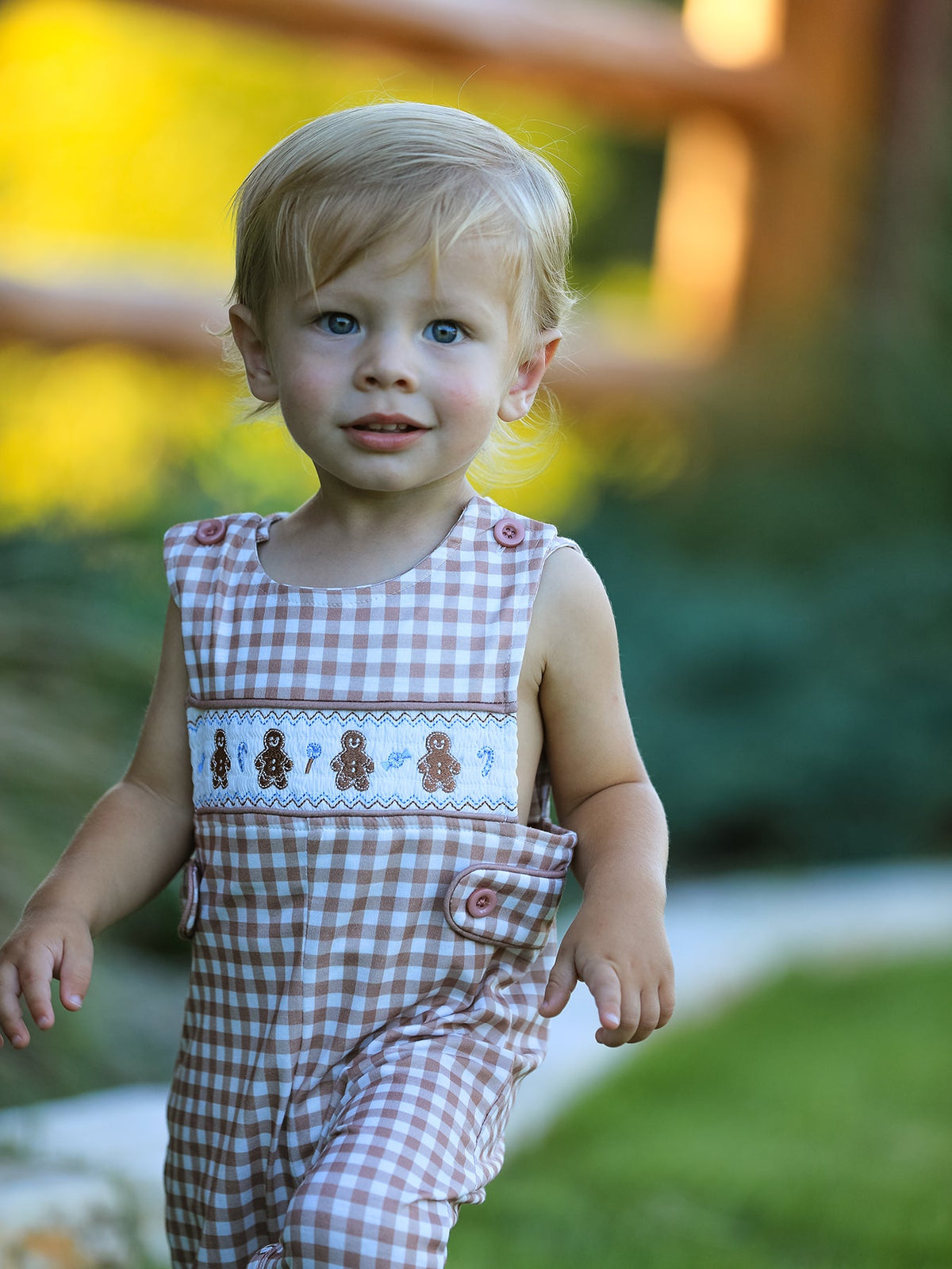 Baby Boys' Christmas Plaid Gingerbread Embroidered Romper