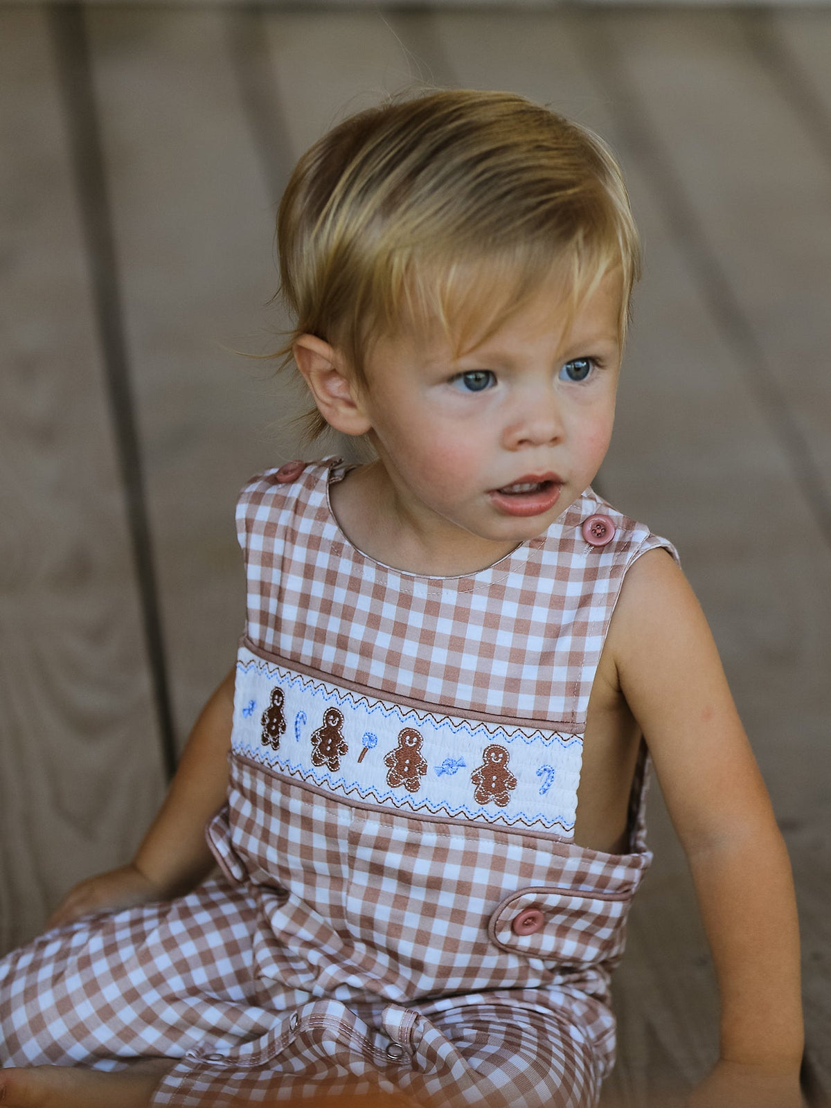 Baby Boys' Christmas Plaid Gingerbread Embroidered Romper