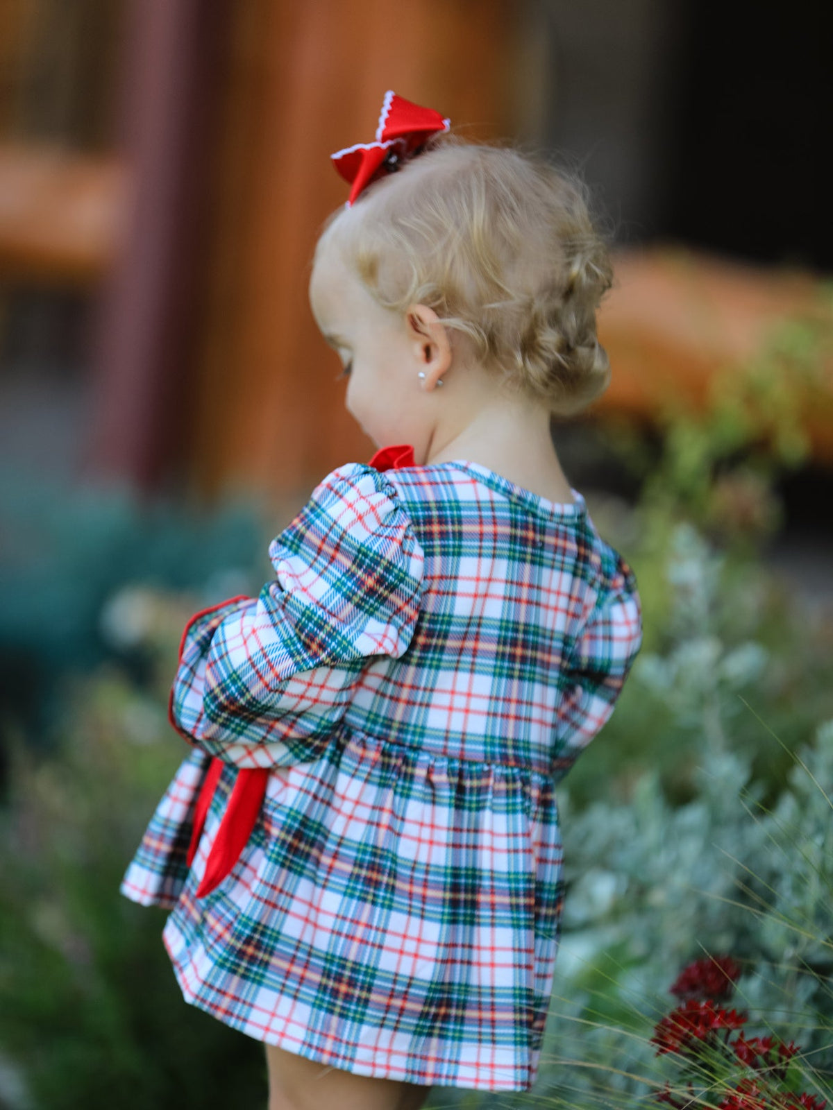 Baby Girls’ Christmas Plaid Smocked Top & Bloomers Set