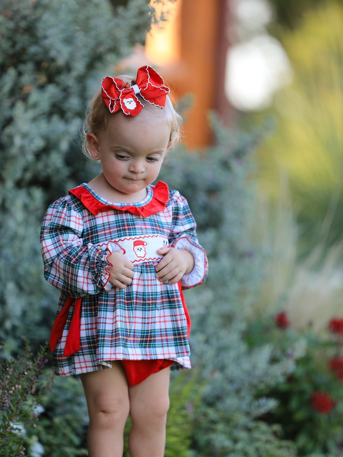Baby Girls’ Christmas Plaid Smocked Top & Bloomers Set