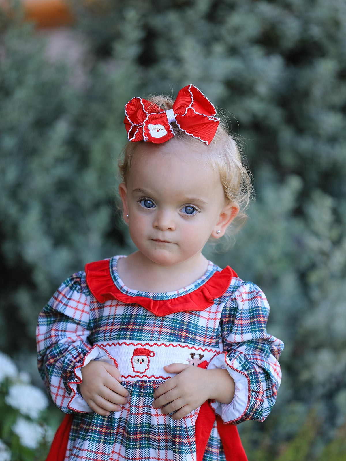 Baby Girls’ Christmas Plaid Smocked Top & Bloomers Set