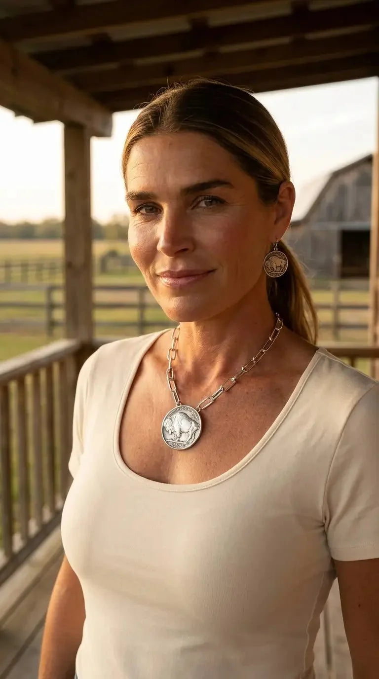 Buffalo Coin Choker & Earring Set