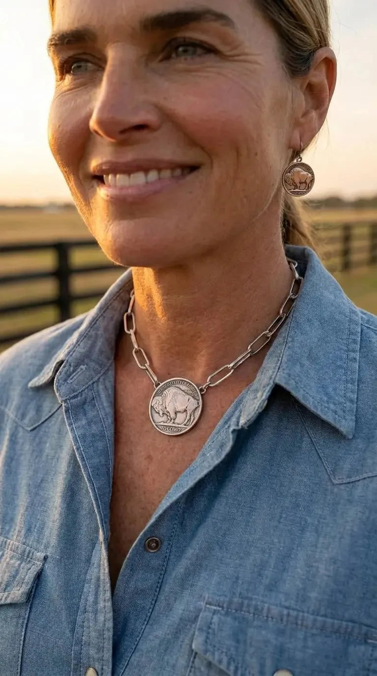Buffalo Coin Choker & Earring Set
