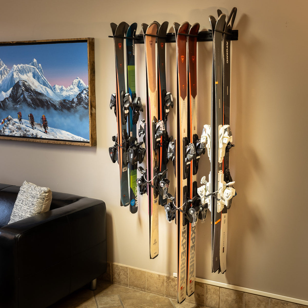 Snowbasin Wall-Mount Ski Storage Rack | Holds Up to 8 Pairs