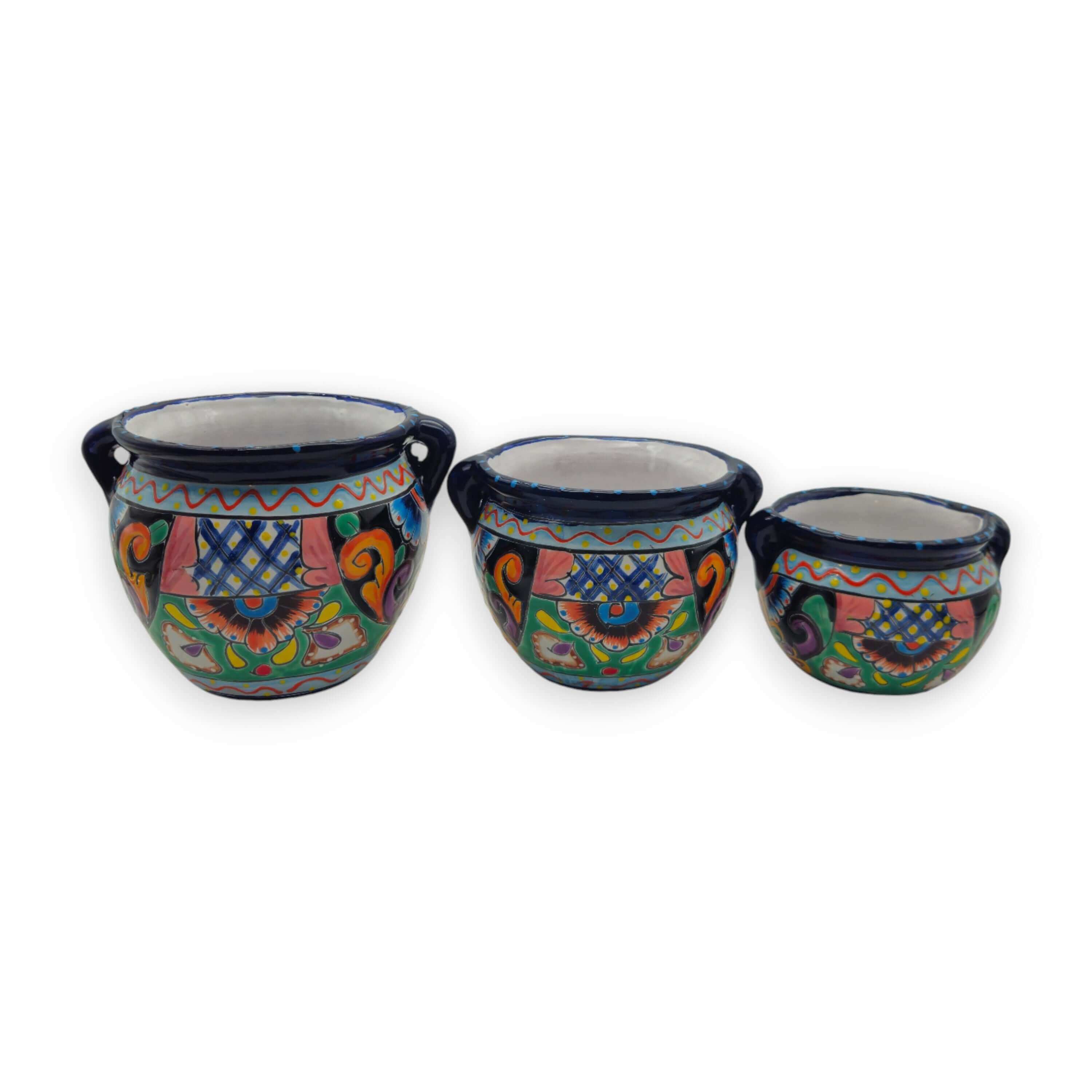 Talavera Cobalt Rim Planter Trio