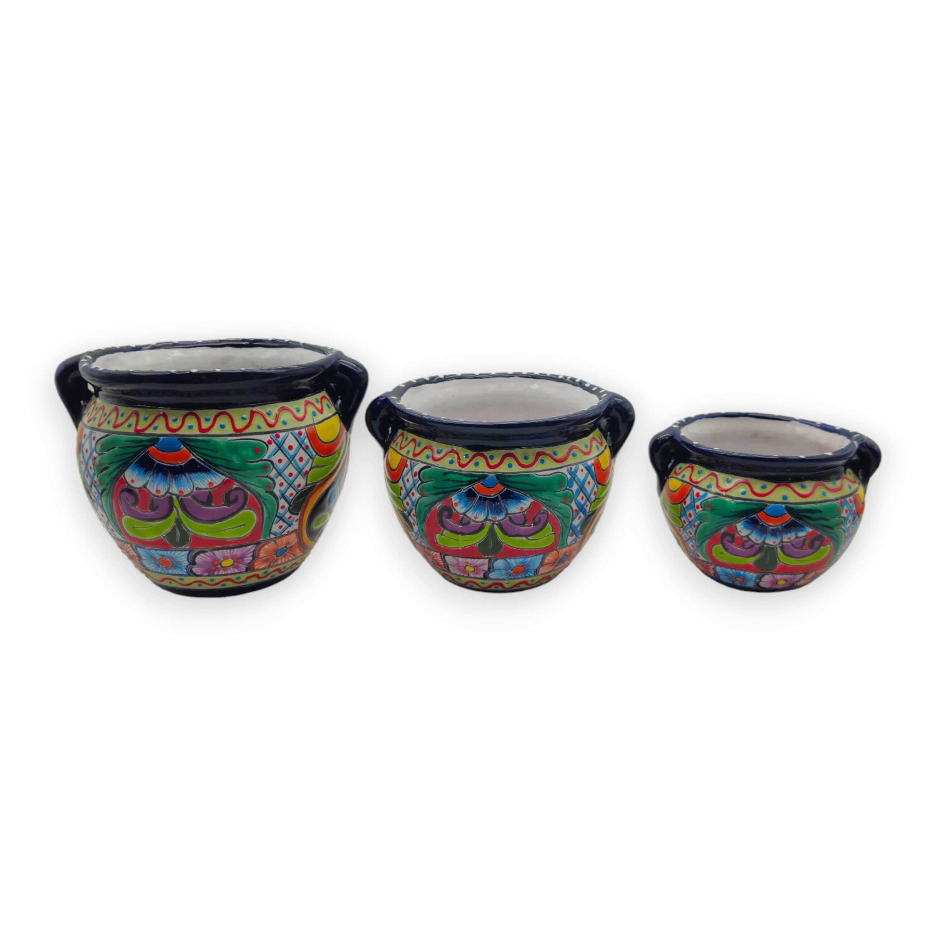 Talavera Cobalt Rim Planter Trio