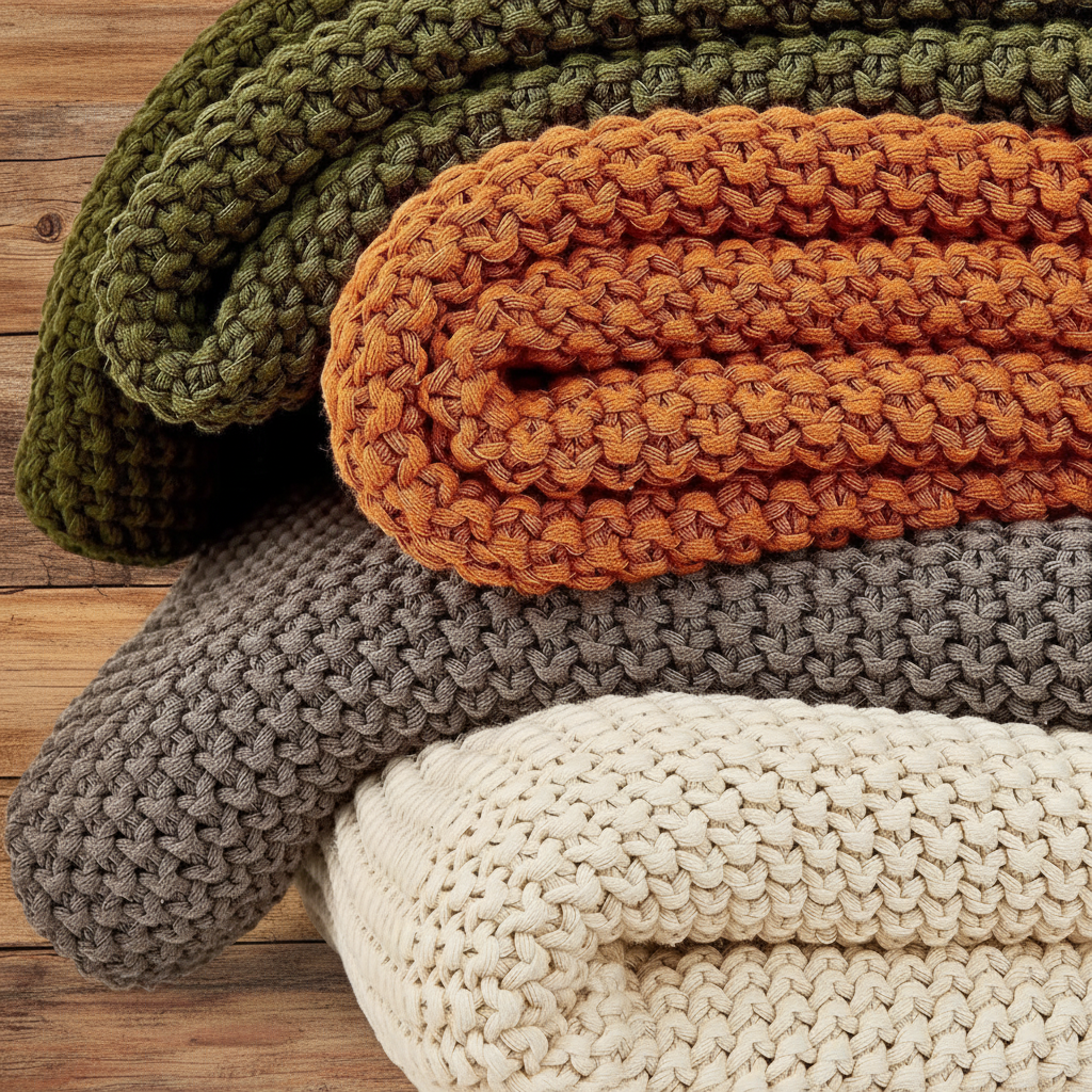 Stacked Knit Throws – Wood Background Only
