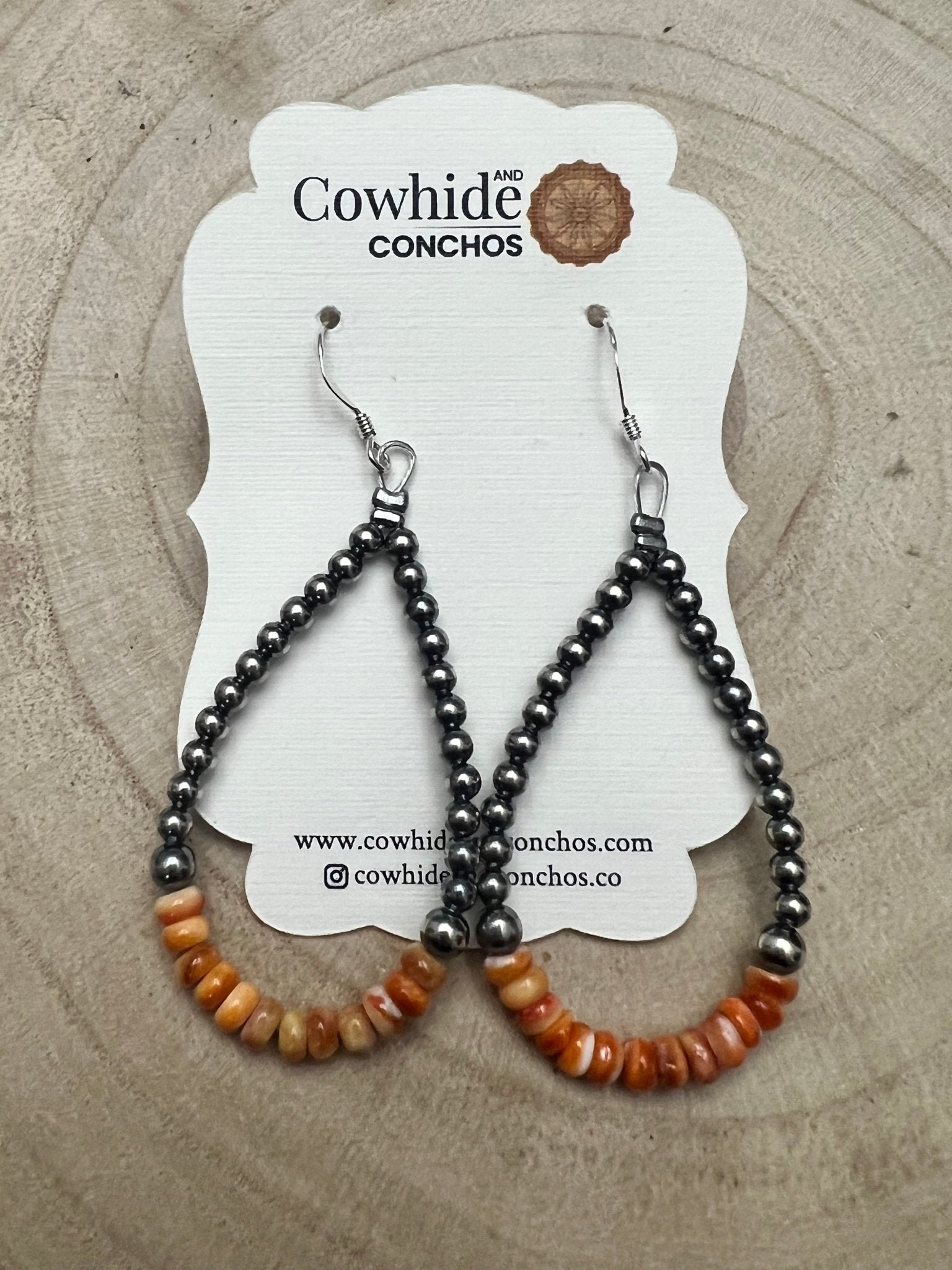 Sterling Pearl & Orange Spiny Oyster Teardrop Earrings