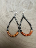 Sterling Pearl & Orange Spiny Oyster Teardrop Earrings