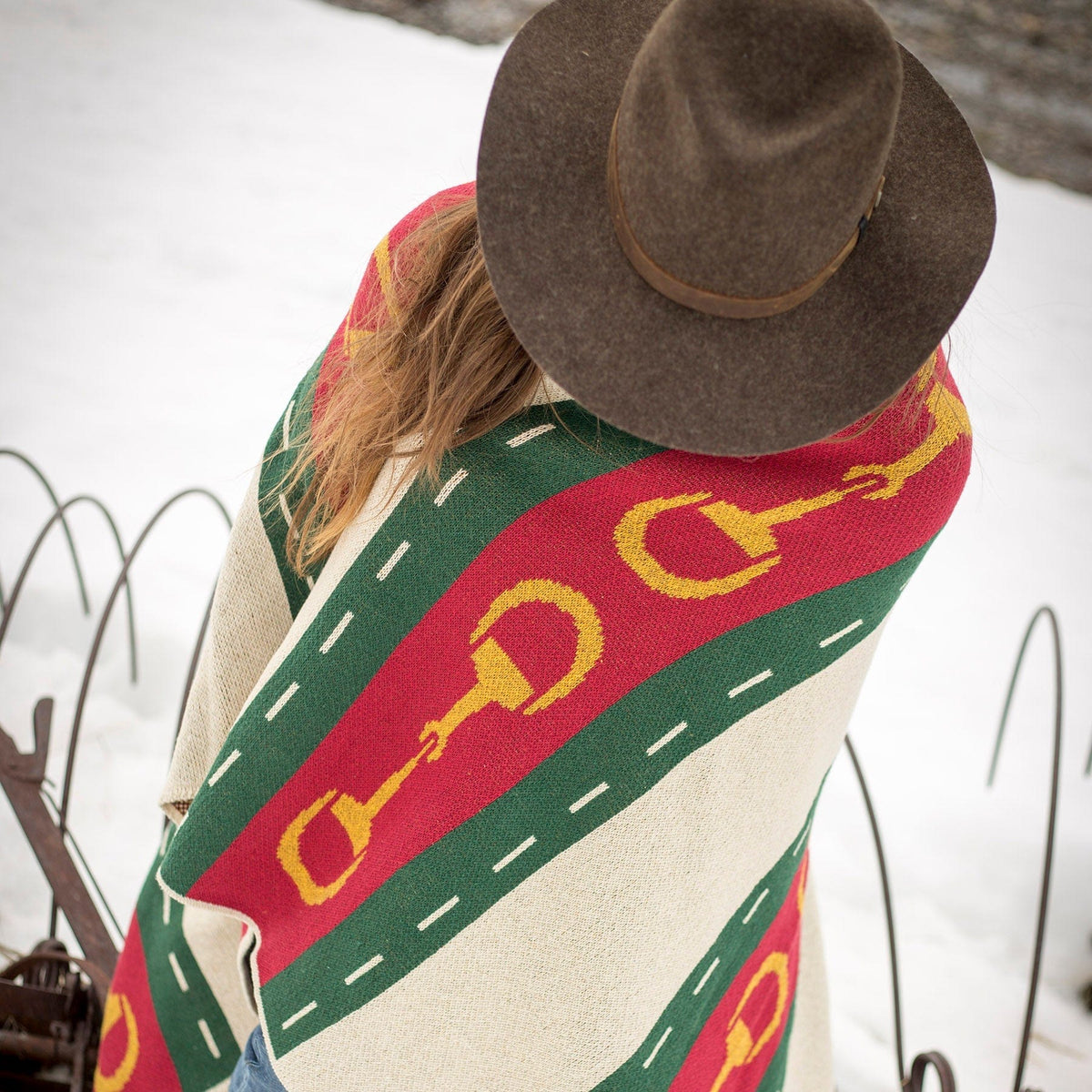 Equestrian Striped Horse Bit - Cotton Sustainable Knit Throw Blanket