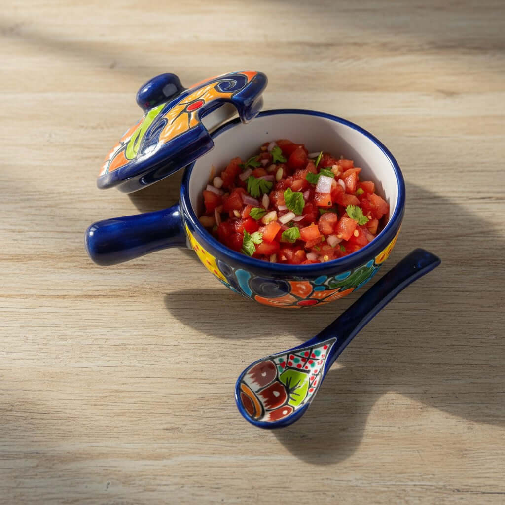 Hand-Painted Talavera Salsa Bowl with Lid