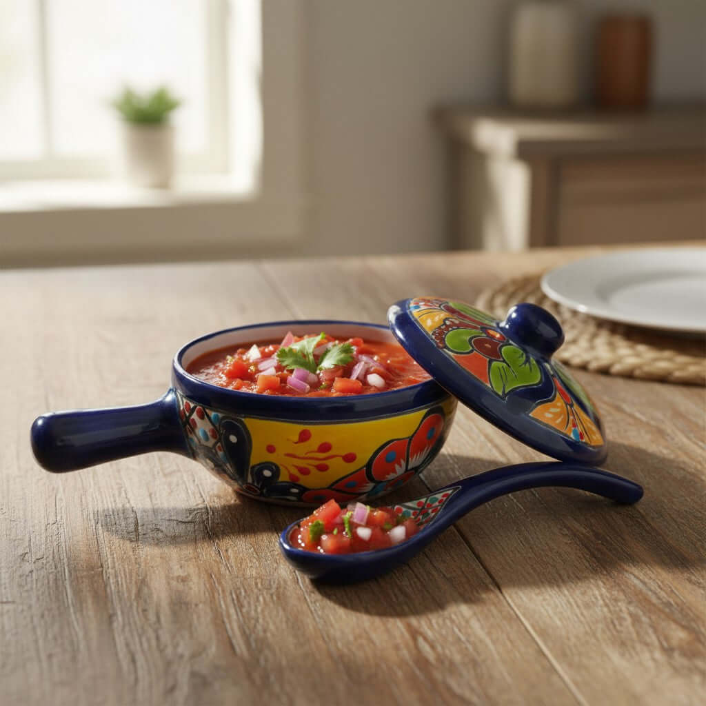Hand-Painted Talavera Salsa Bowl with Lid