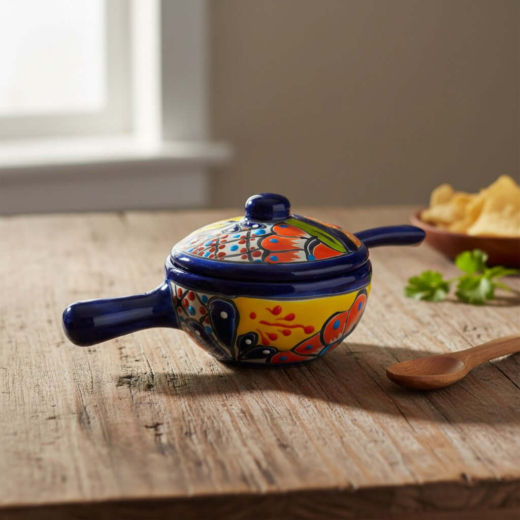 Hand-Painted Talavera Salsa Bowl with Lid