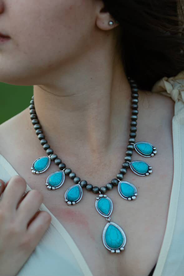 Turquoise Teardrop & Pearl Necklace