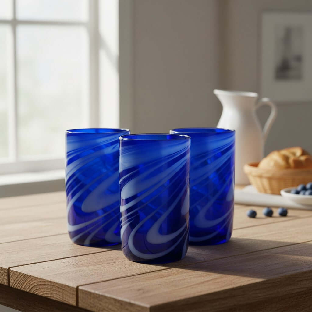 Blue Swirl Drinking Glass