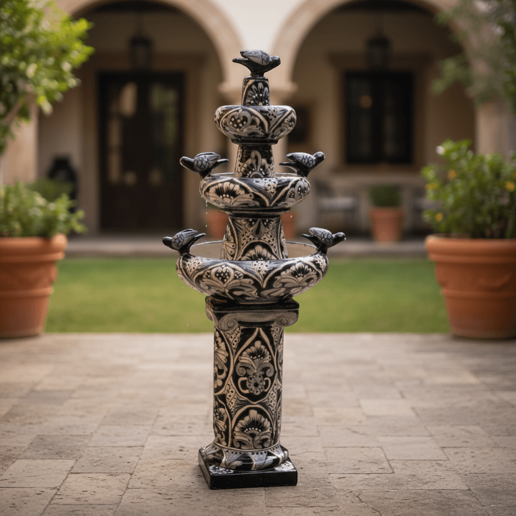 Talavera Blue & White Tiered Fountain