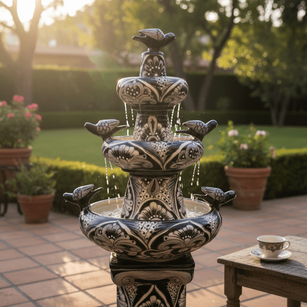 Talavera Blue & White Tiered Fountain