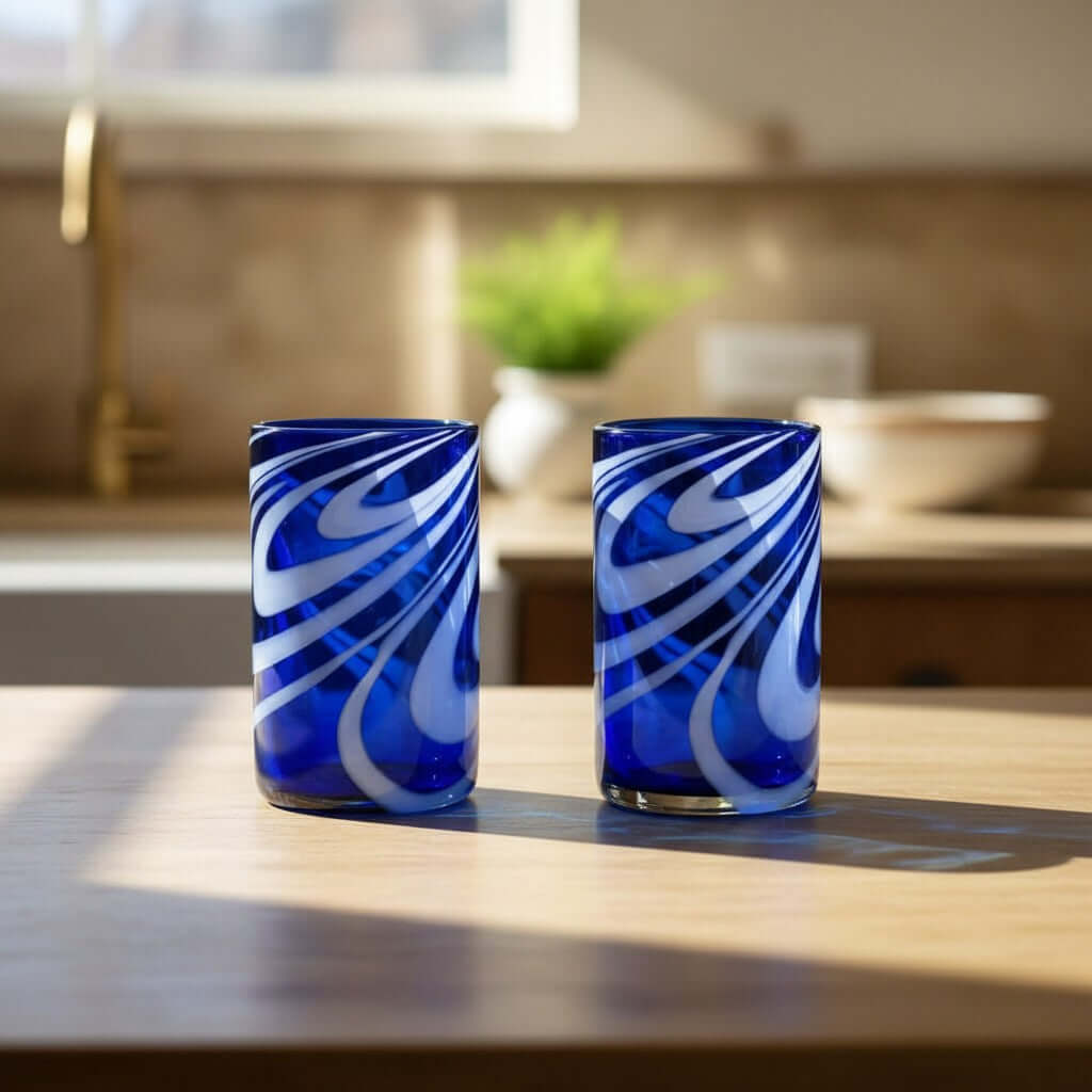 Blue Swirl Drinking Glass