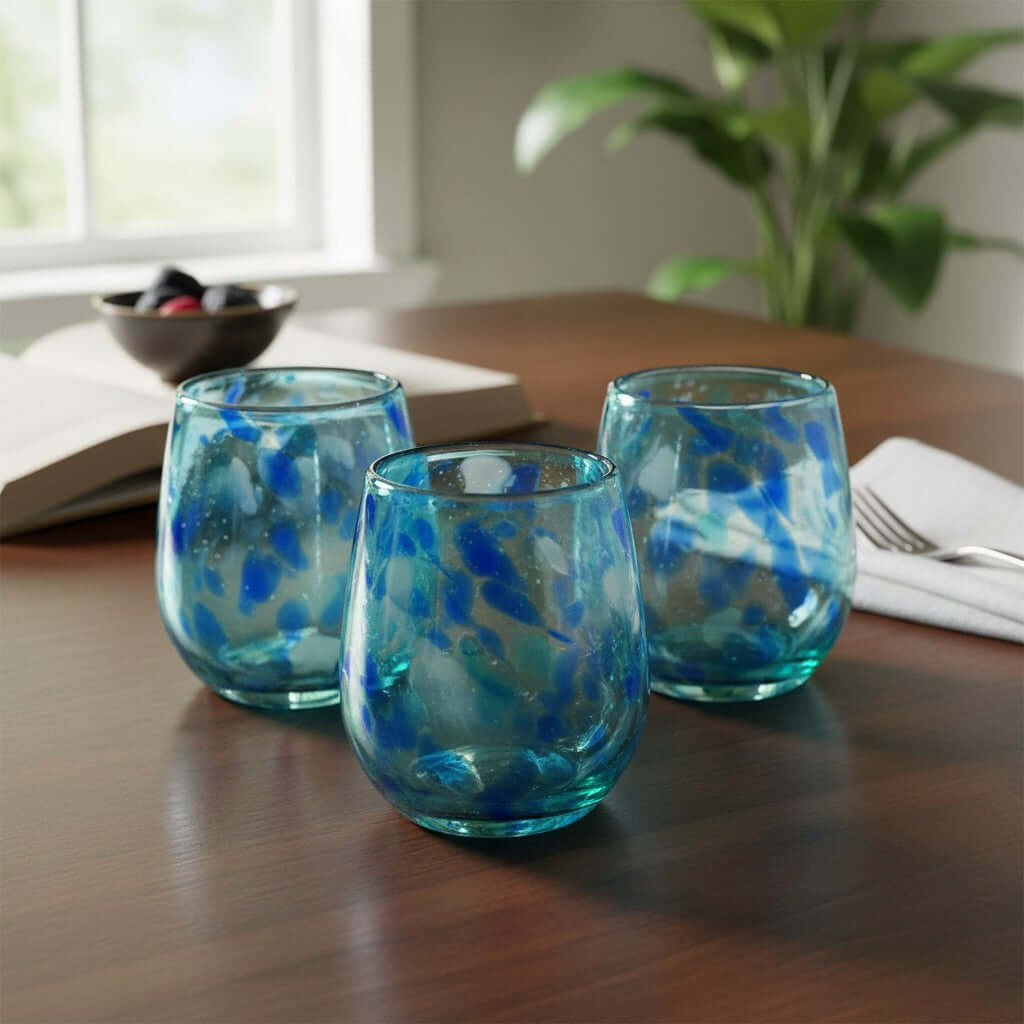 Blue Snow Stemless Wine Glass