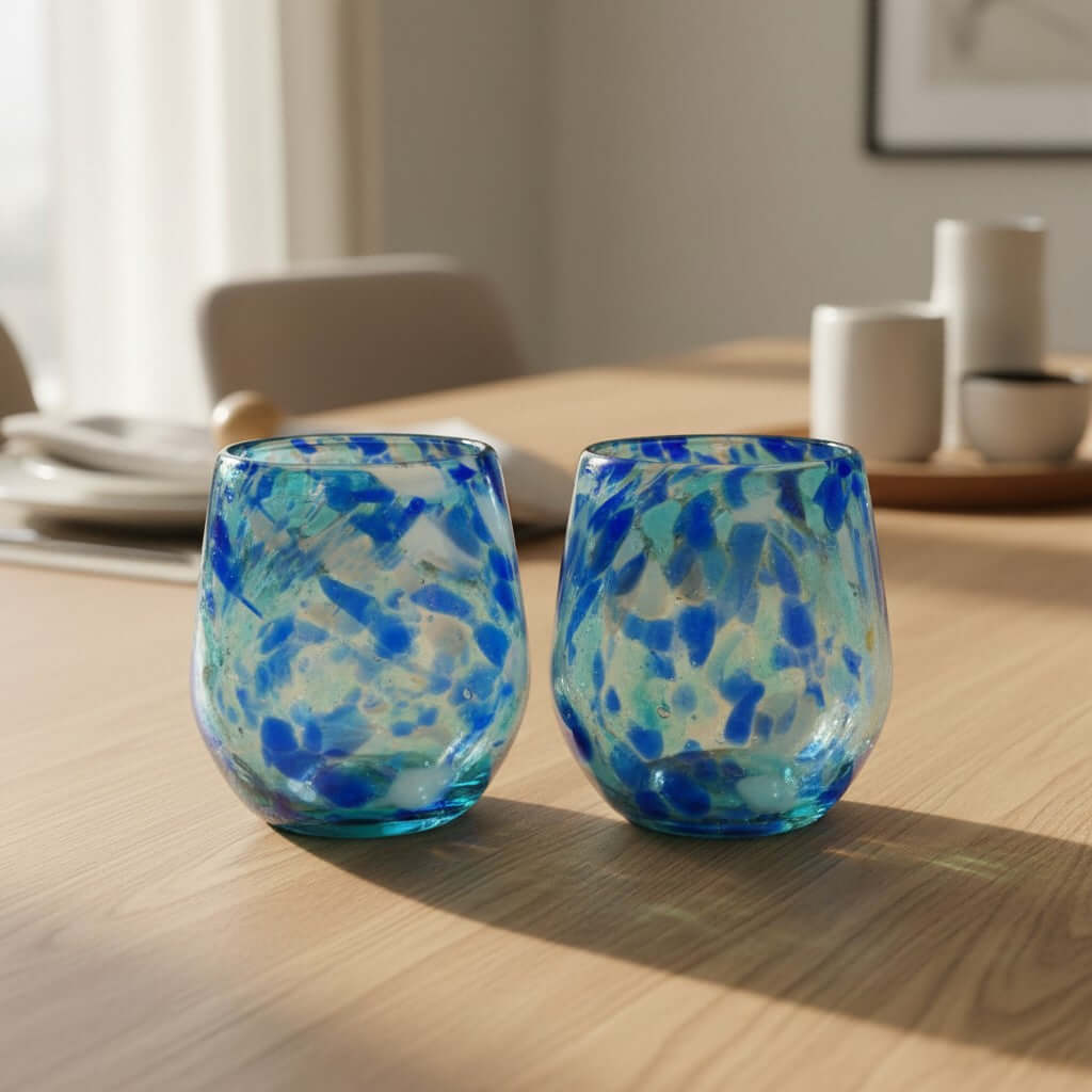 Blue Snow Stemless Wine Glass