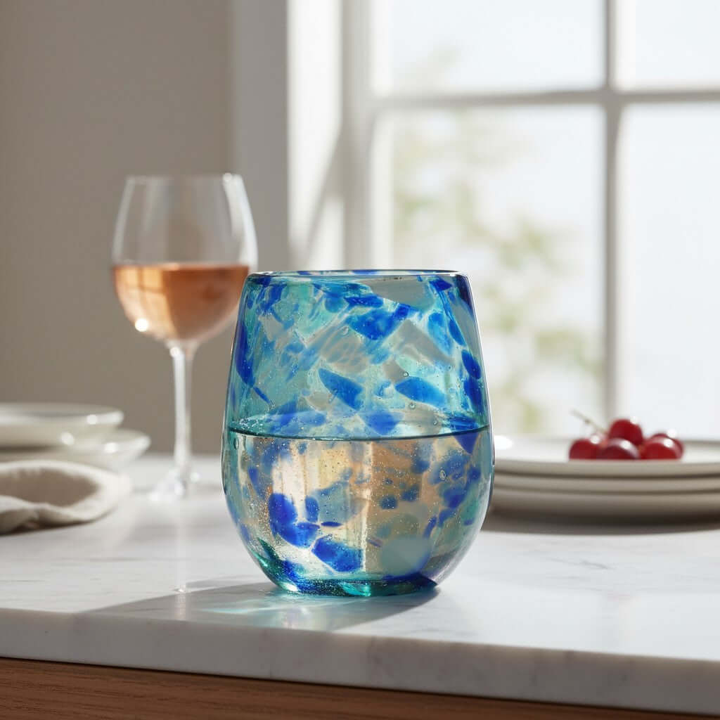 Blue Snow Stemless Wine Glass