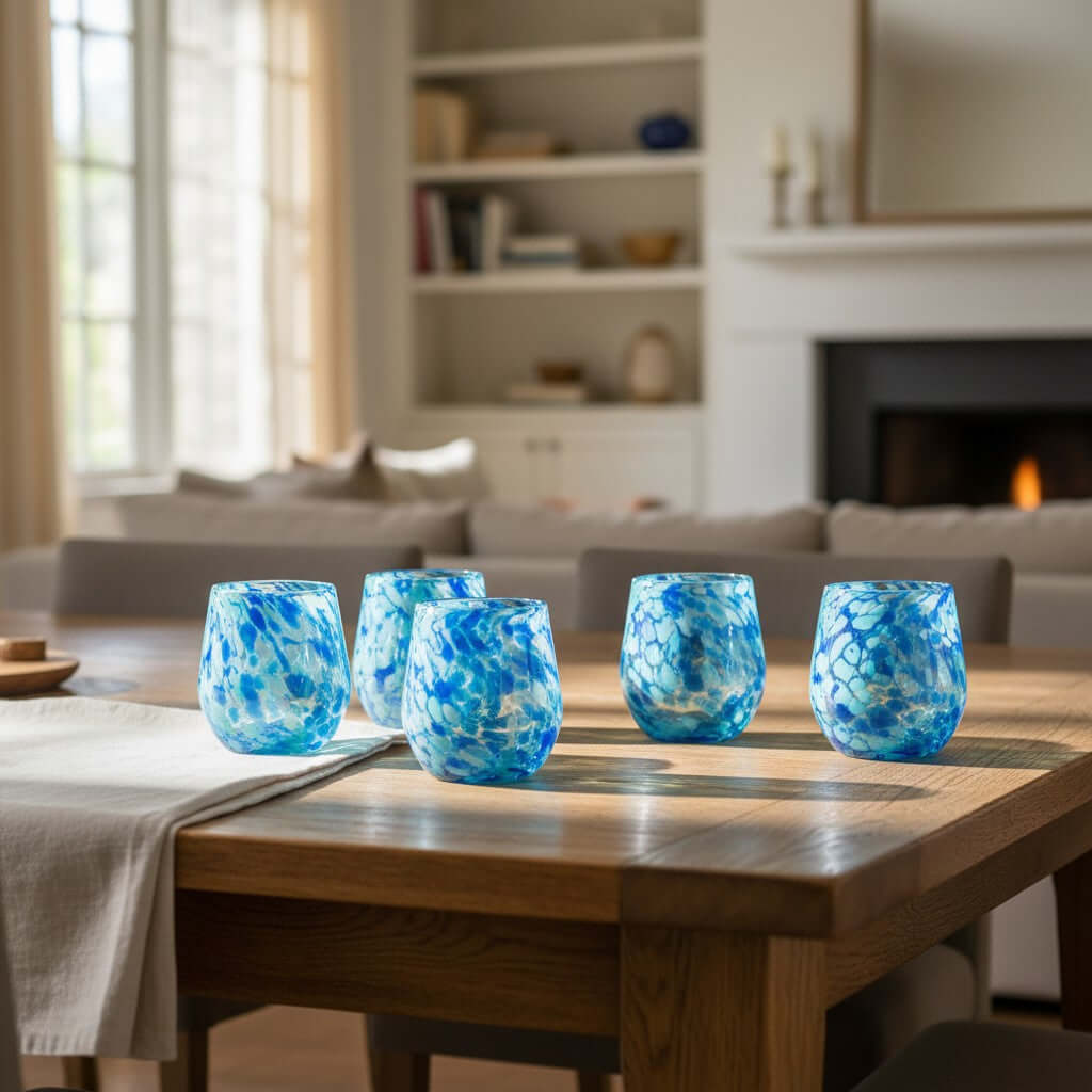 Blue Snow Stemless Wine Glass