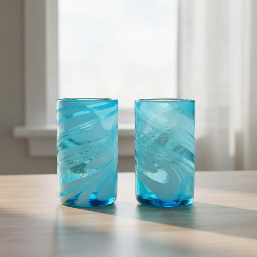 Teal Swirl Handblown Tumbler Glass