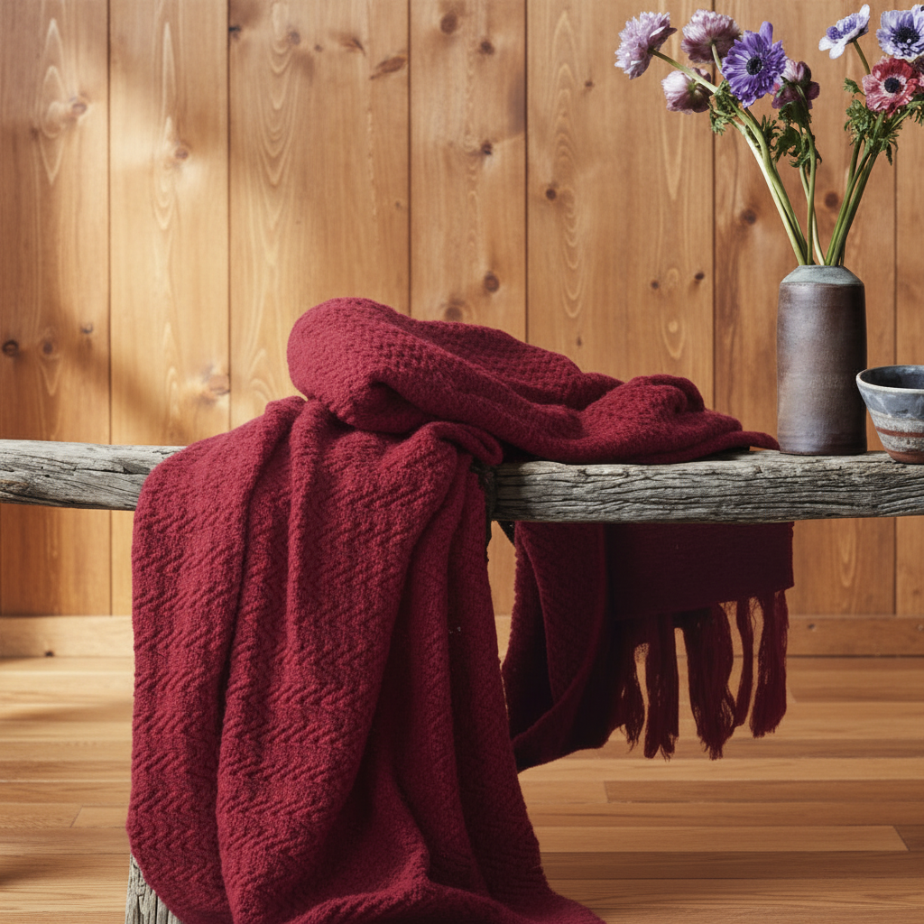 Warm Red Knit Throw — Cabin Swap