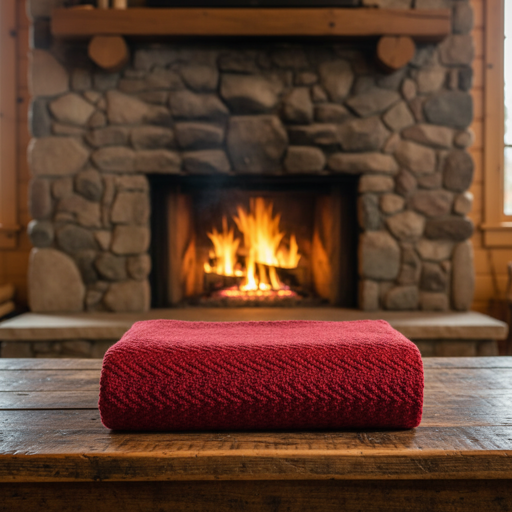 Warm Red Knit Throw — Colorado Cabin