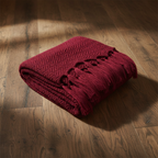 Warm Red Knit Throw — Wood Floor