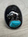 Buffalo Coin & Turquoise Adjustable Ring