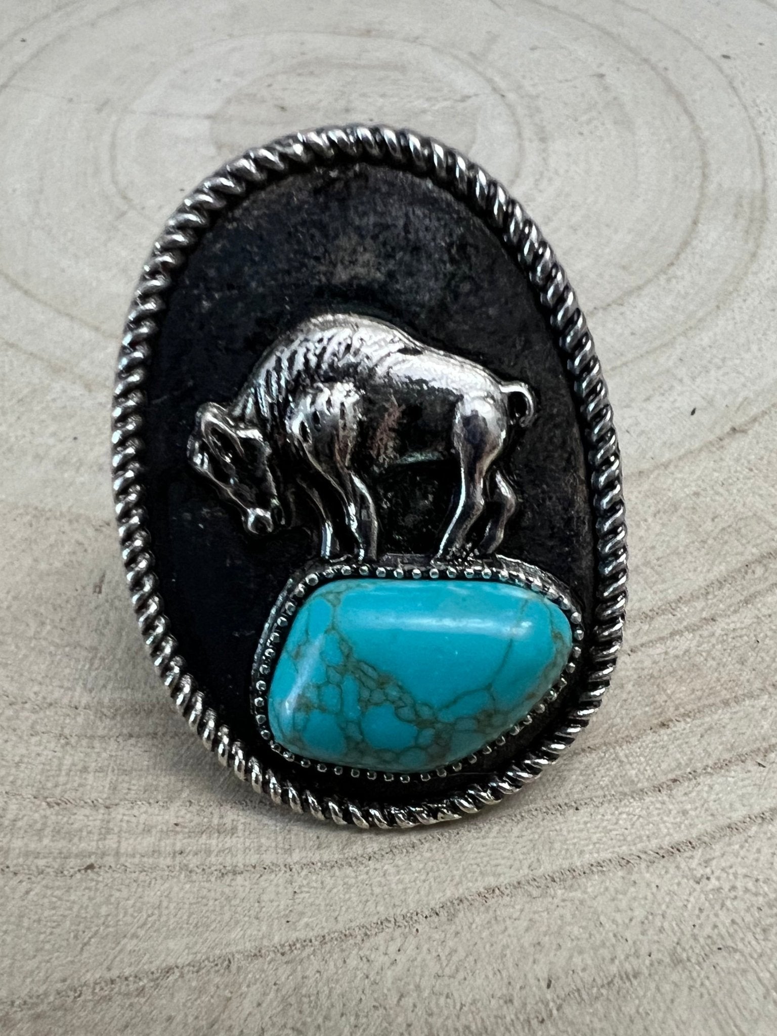 Buffalo Coin & Turquoise Adjustable Ring