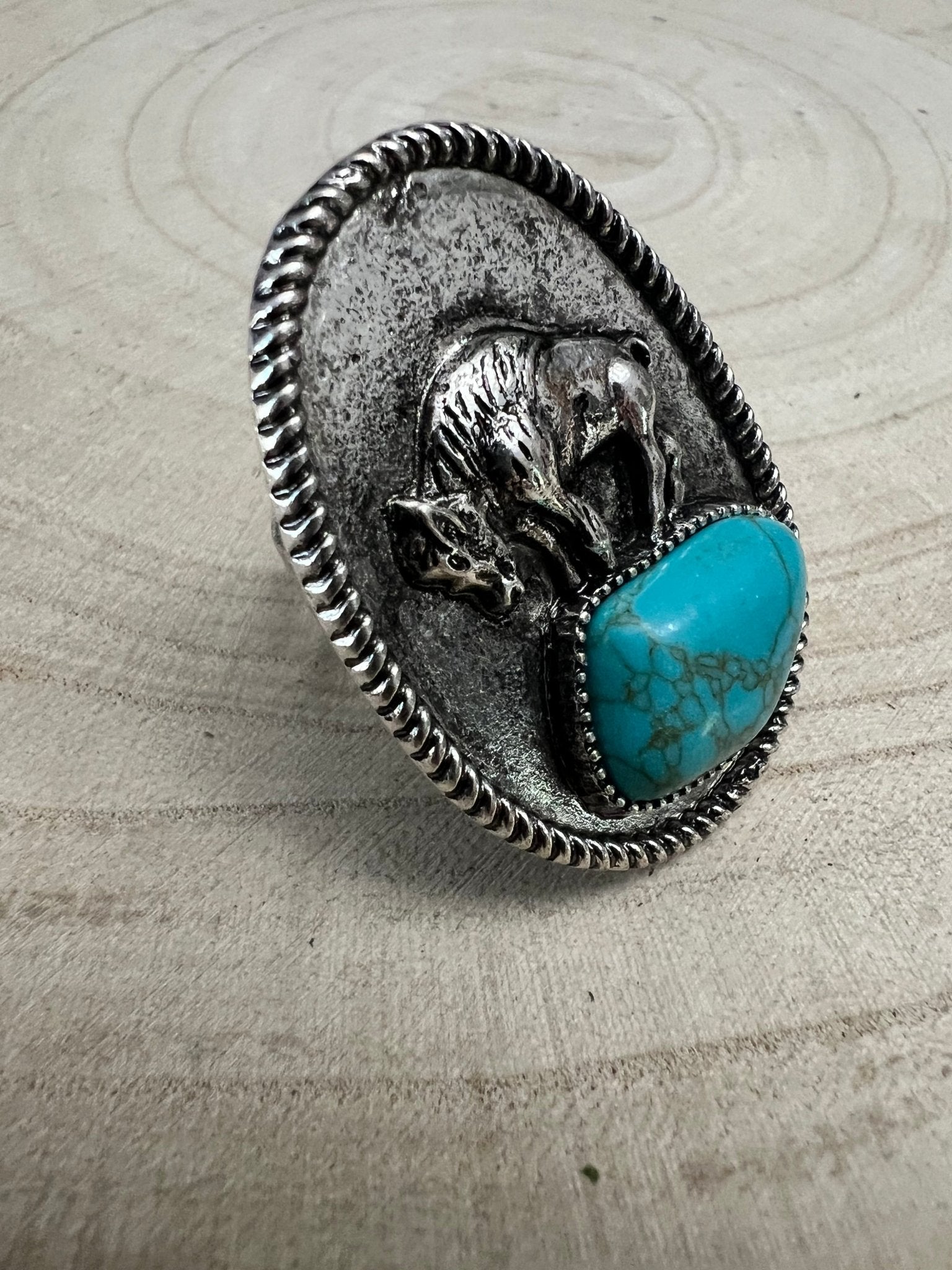 Buffalo Coin & Turquoise Adjustable Ring