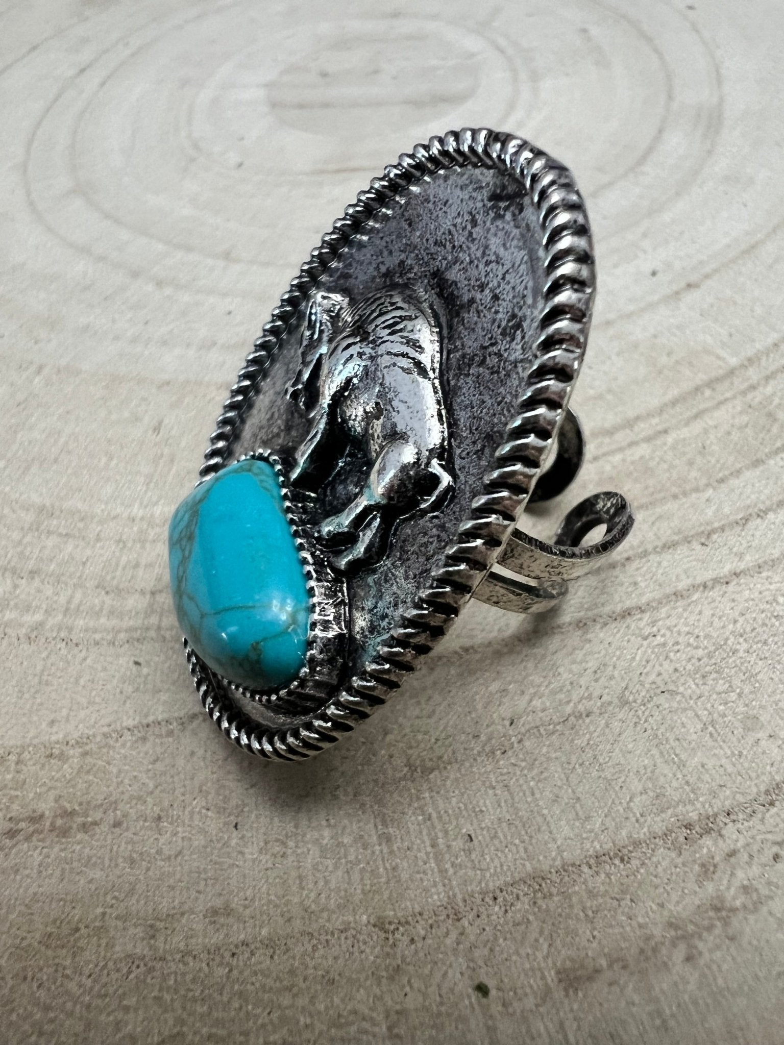 Buffalo Coin & Turquoise Adjustable Ring