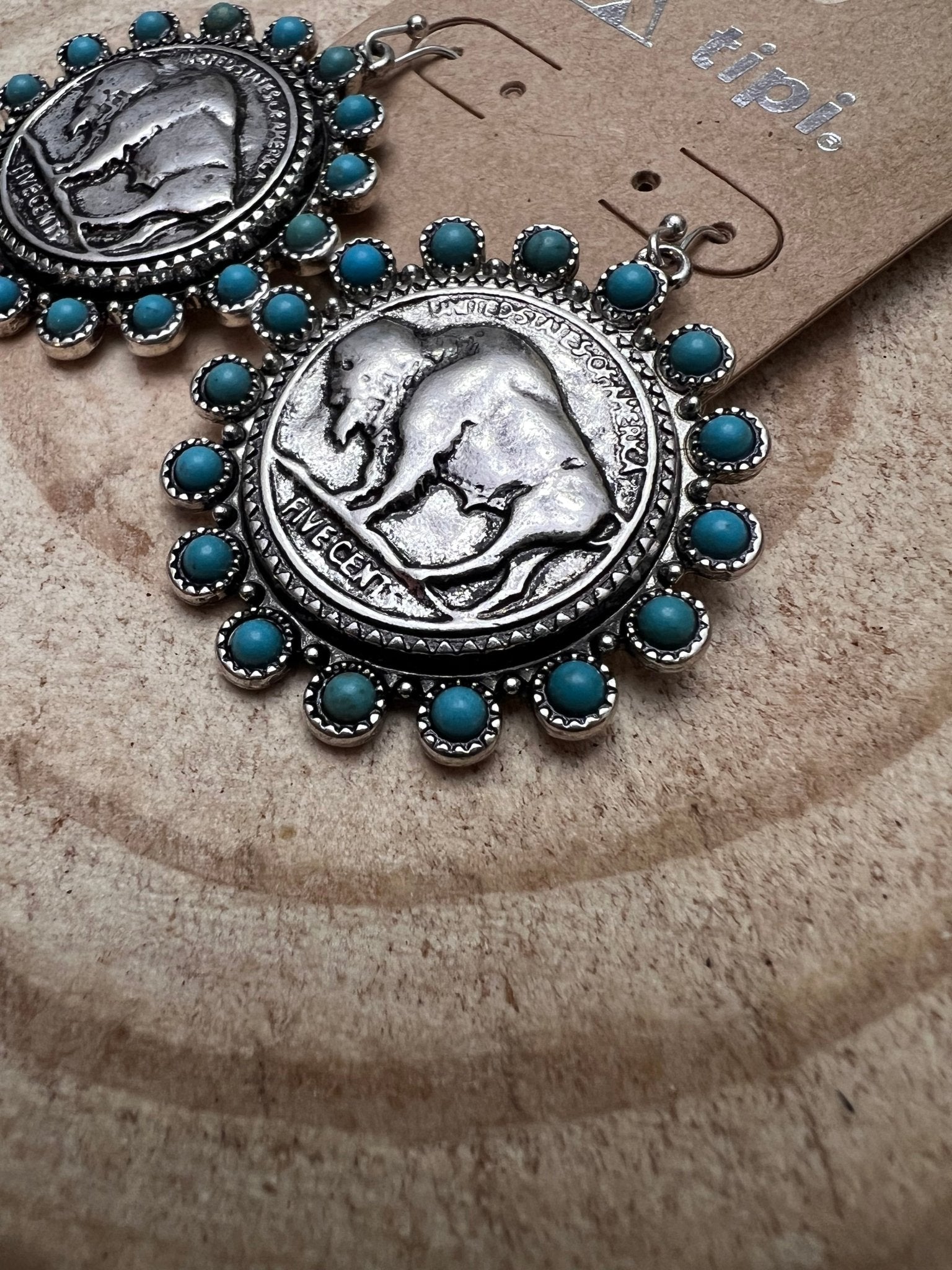 Buffalo Coin Dangle Earrings
