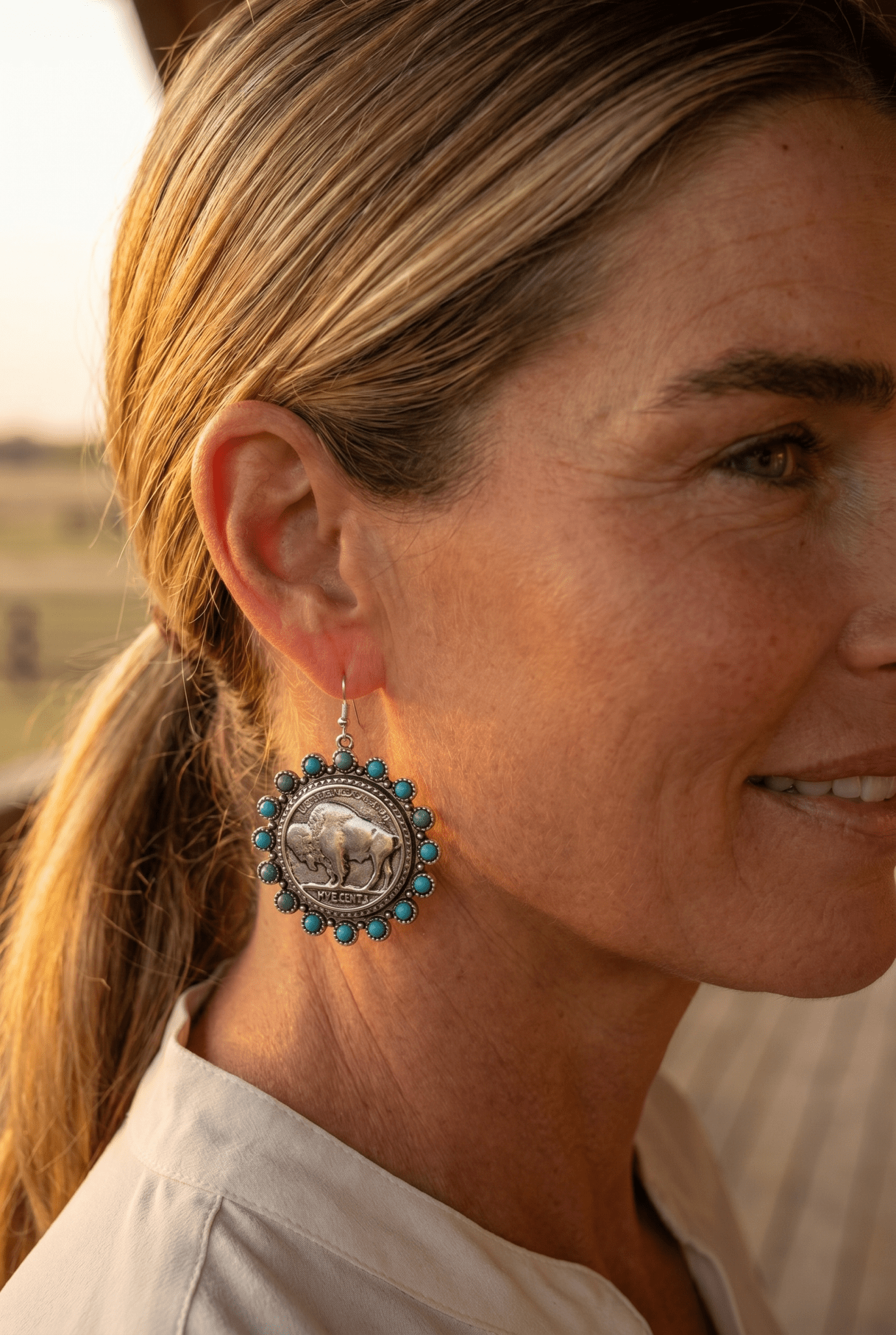Buffalo Coin Dangle Earrings