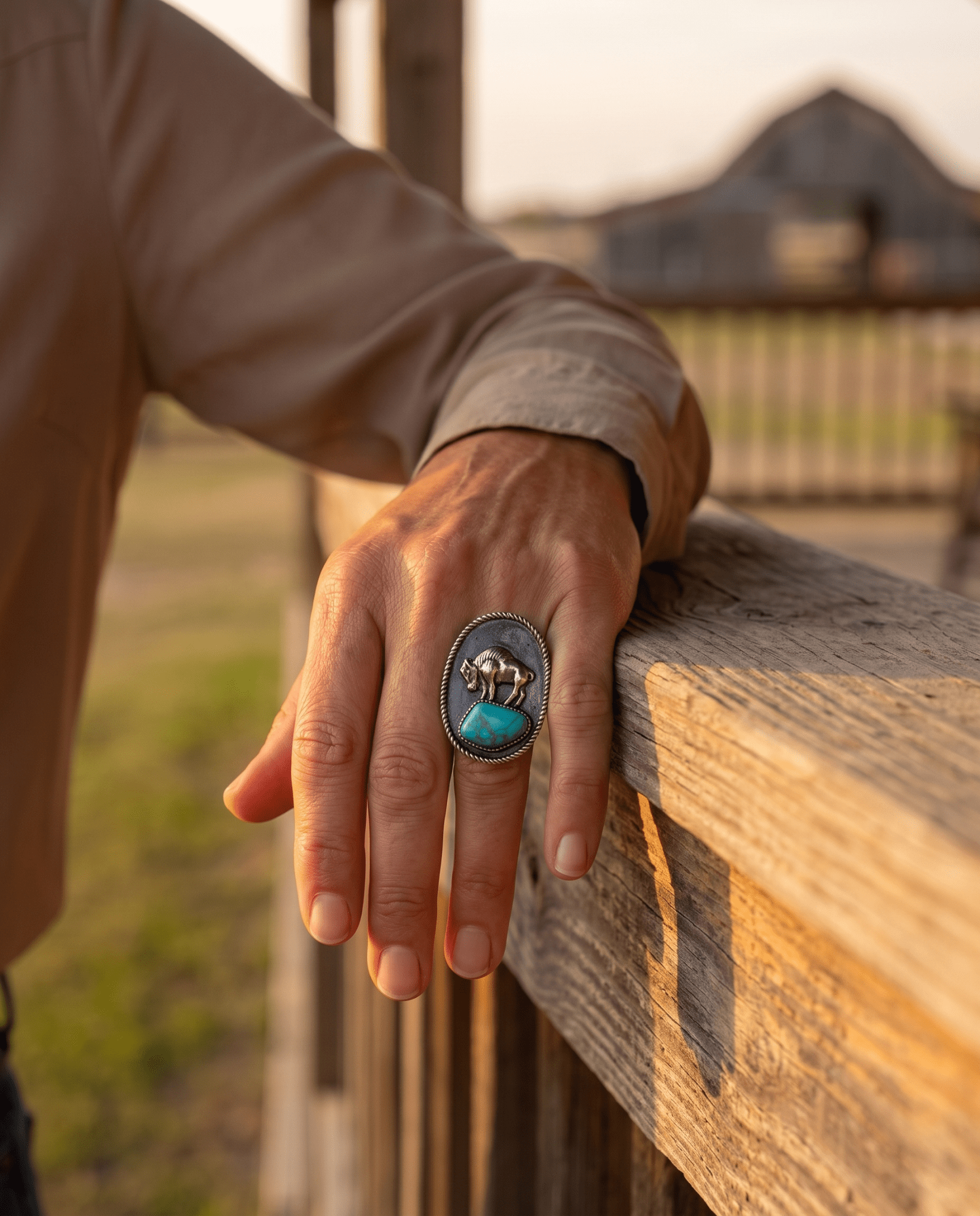 Buffalo Coin & Turquoise Adjustable Ring