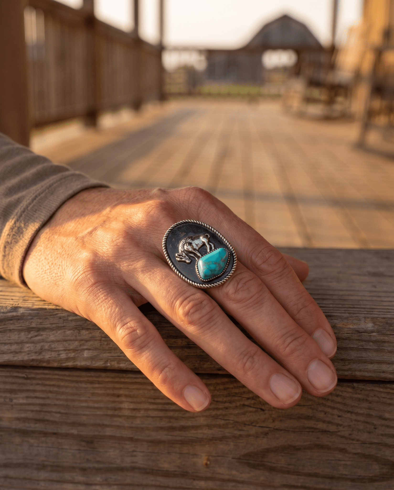 Buffalo Coin & Turquoise Adjustable Ring