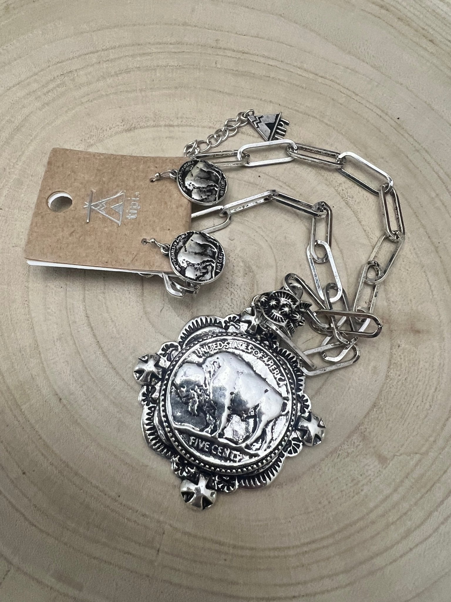 Buffalo Coin Necklace & Earring Set
