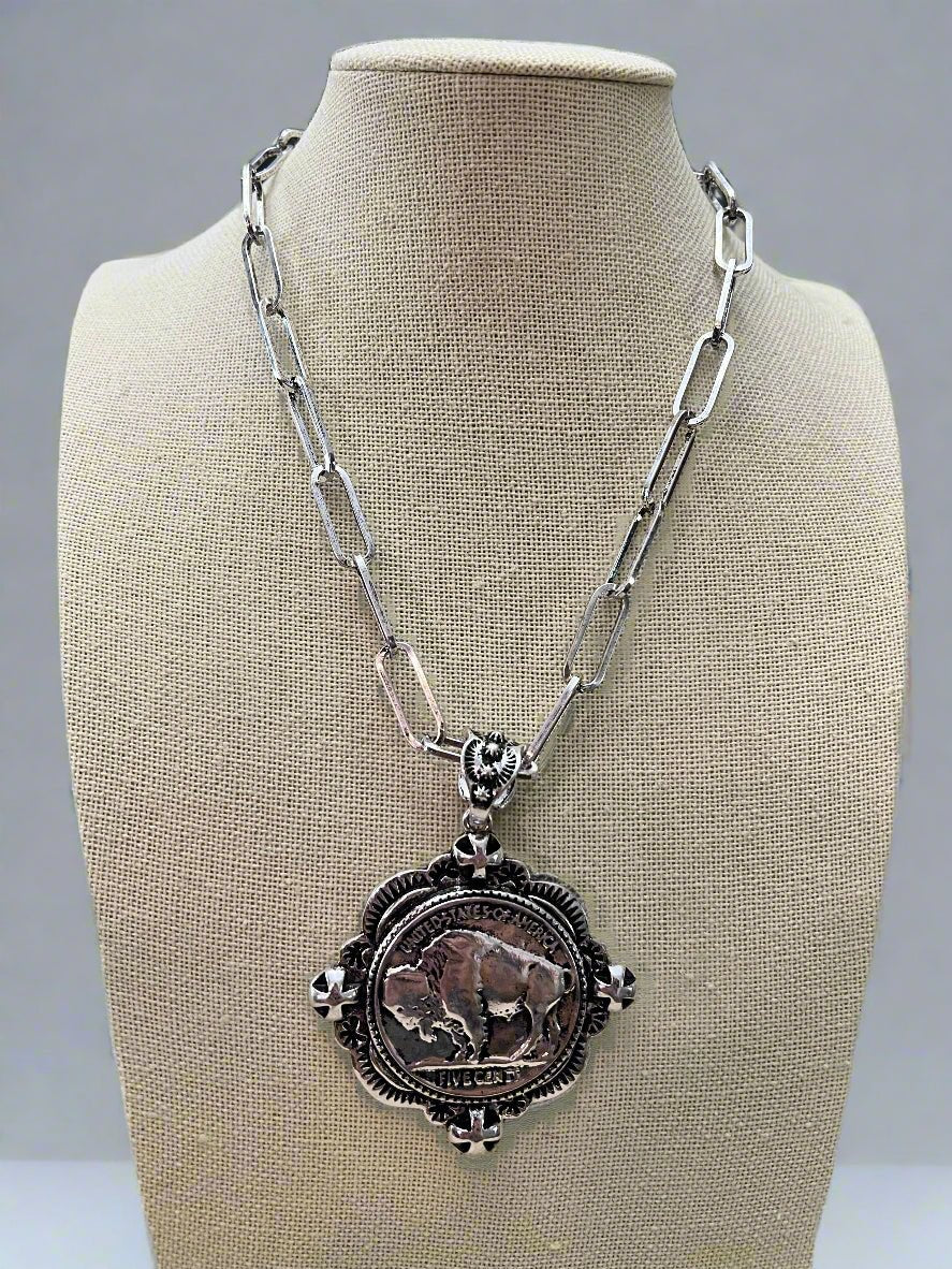 Buffalo Coin Necklace & Earring Set